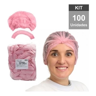 Touca Rosa Descartável TNT Com Elástico