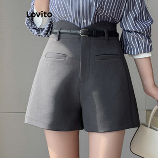 Lovito Casual Shorts Feminino Liso com Zíper LNE27248 (Cinza)