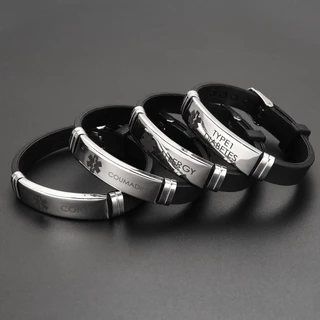 Pulseira De Alerta Médico Esportivo Para Homens E Mulheres Tipo 1 Diabetes Star of Life Silicone