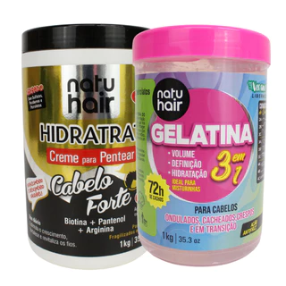 Kit Creme para Pentear Cabelo Forte + Gelatina modeladora de cachos 3 em 1 Natuhair 1 KG