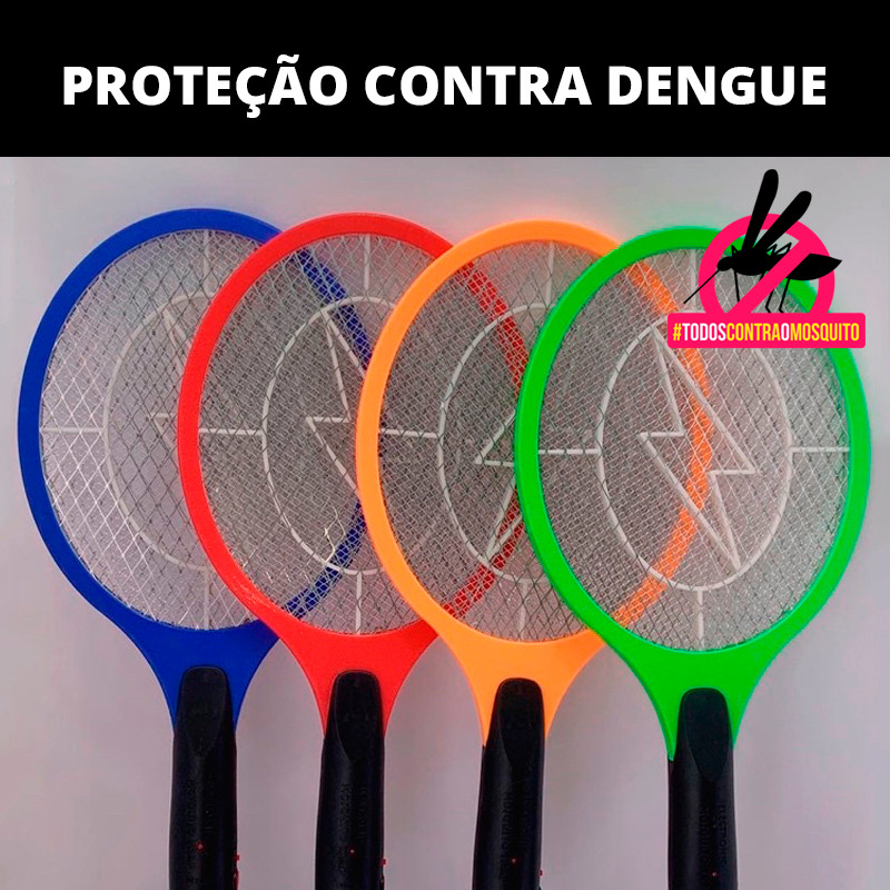 Raquete Elétrica Mata Mosquito Recarregável Contra DENGUE Pernilongo Muriçoca Mosca Borrachudo 110 / 220V SELO INMETRO / TELA Mosquiteira