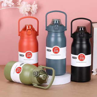1700ML Garrafa Térmica de Viagem Aço Inox 1,2L+3D Adesivos Água Café Alça Camping Trilha Acampamento