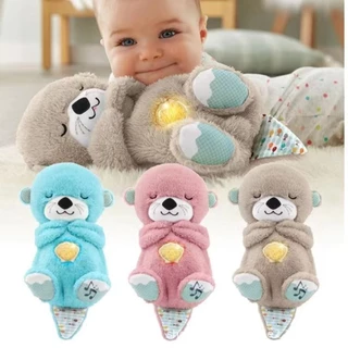 Brinquedo Bebe 0 6 Mese Musical,30cm Brinquedos para Bebés de Respiração Automática, Musical Brinquedos de Pelúcia, Máquina De Som De Bebê Acalma A Lontra Aconchegada , Detalhes Sensoriais Luzes Musicais Pelúcia Rítmica Para Recém-Nascidos