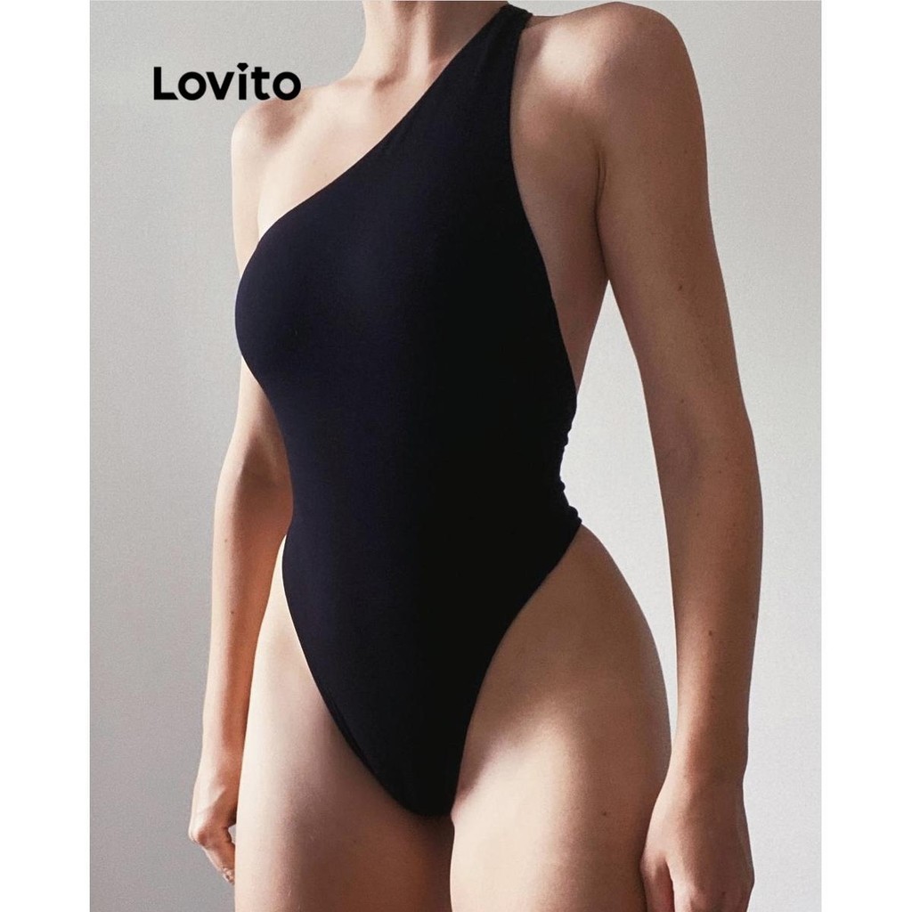 Lovito Sexy Body Feminino Liso Assimétrico com Costas Abertas LNL42002