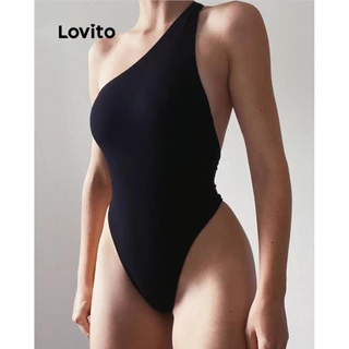 Lovito Sexy Body Feminino Liso Assimétrico com Costas Abertas LNL42002