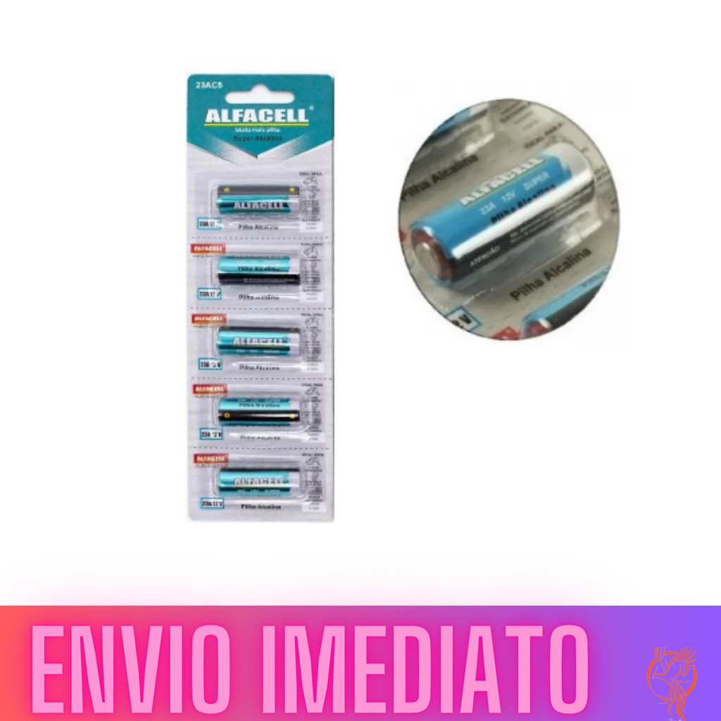 Pilha 23a Alfacell Alcalina 12v A23 Cartela Com 05 Unidades Controle de Portão Ultra Alcalina 23A Cartela 05 unidades 12V Pilhas Alfacell 23A