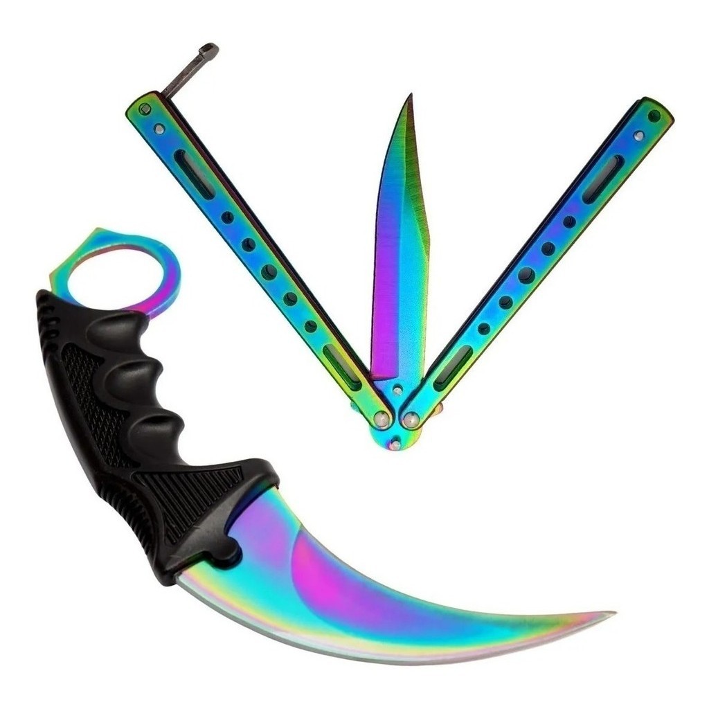 Canivete Butterfly + Karambit Cs Go Multi Color Afiadas Tático Treinamento de Manobras
