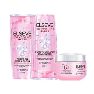 Kit Elseve L’Oréal Paris Glycolic Gloss Shampoo Condicionador e Tratamento Antiporosidade (3 produtos)