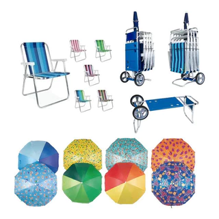 Kit 2 Cadeiras De Aluminio Adulto + Carrinho + Guarda Sol Mor