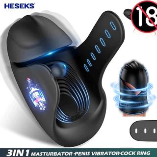 HESEKS 10 Freqüência Vibração 3 Em 1 Masturbador Mãos Livres Do Pênis Vibrador Glans Trainer Anel De Galo Para Homens