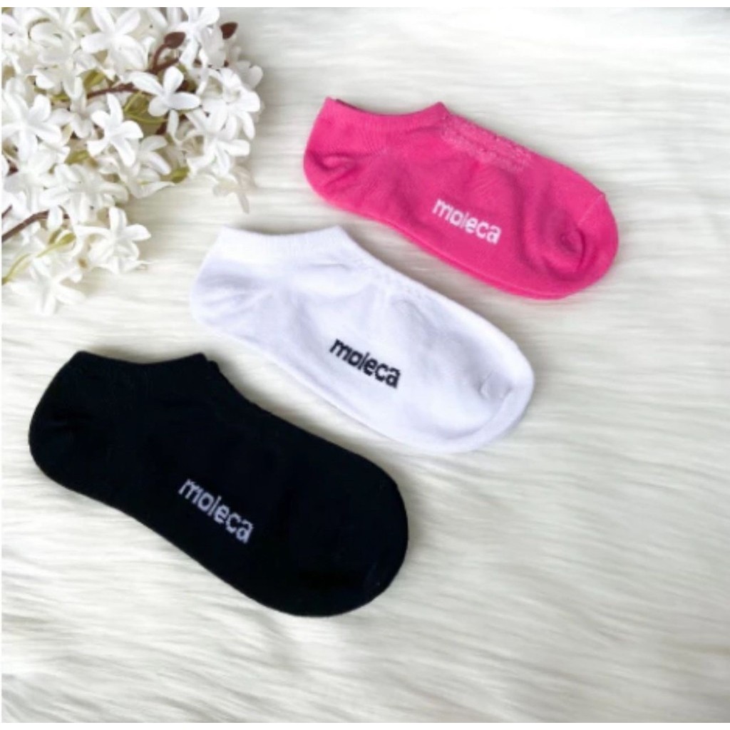Kit 3 Meias Moleca Cano Baixo Soquete Invisível Algodão com Elástico Branca Rosa Preta