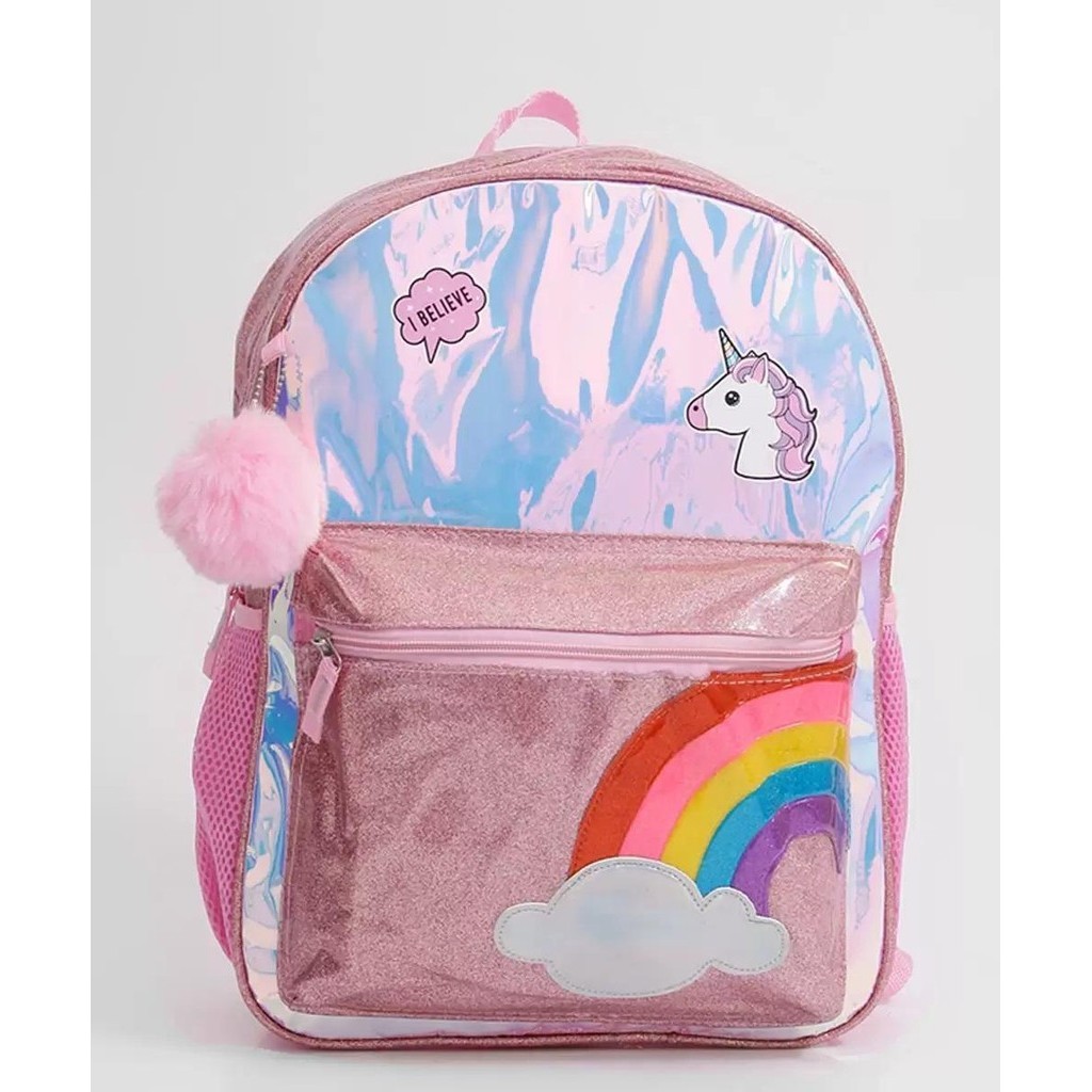 Mochila Escolar Costas Unicornio Feel Good Vibes Cor Verde - Shop