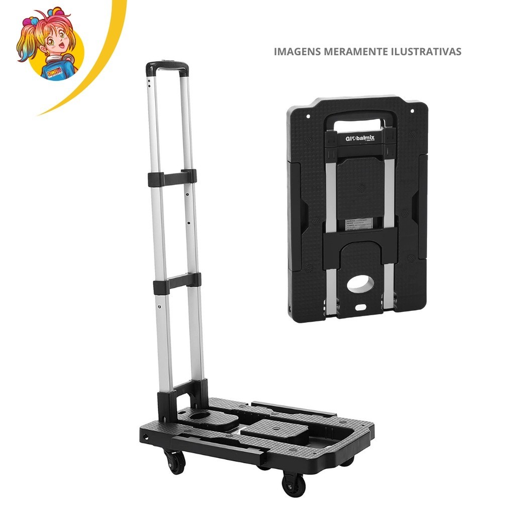 Carro Plataforma Dobrável Carrinho Versátil Viagens Bagagens ABS 100Kg 5 Rodas 360°