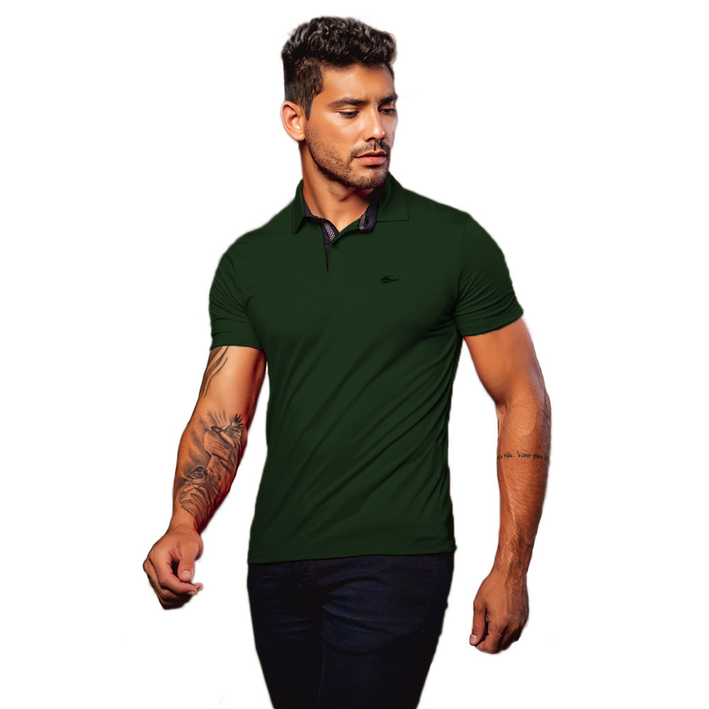 Camisa Polo Masculina Básica Sallo Premium Verde Escuro