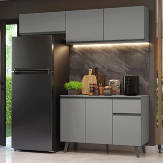 Armário de Cozinha Compacta 200cm Cinza Nice Madesa 03XA em Oferta na Shopee