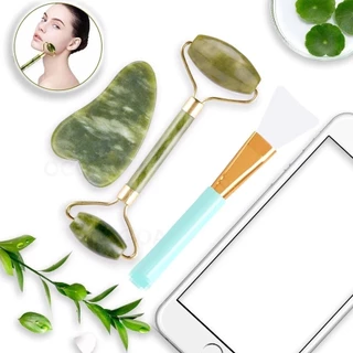 Kit Rolinho Pedra De Jade Facial Massageador Anti Rugas