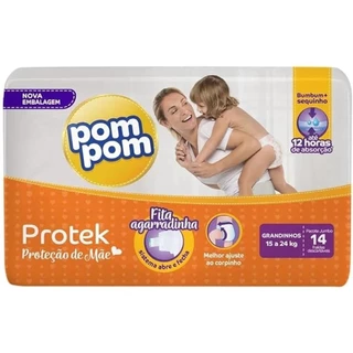 Fralda Pom Pom Protek Proteção de Mãe Grandinhos 15 a 24kg com 14 Unidades