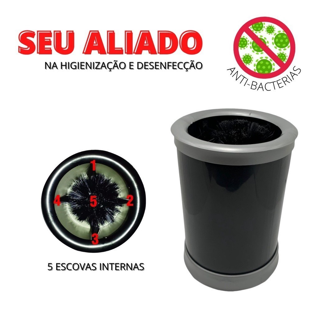 Lava Copos Preto Manual Com 5 Escovas Bares Restaurantes Lanchonete Hotel de Plástico Envio Imediato