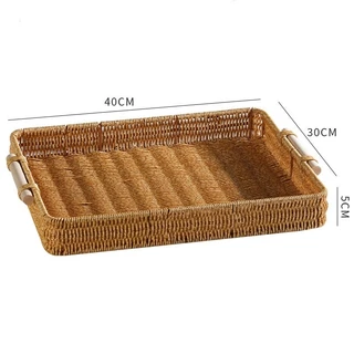 Bandeja Imitação de Vime para Sala de Estar, Restaurante e Bandeja de Chá - Cesta de Armazenamento para Pão (Entrega em 24 horas)
