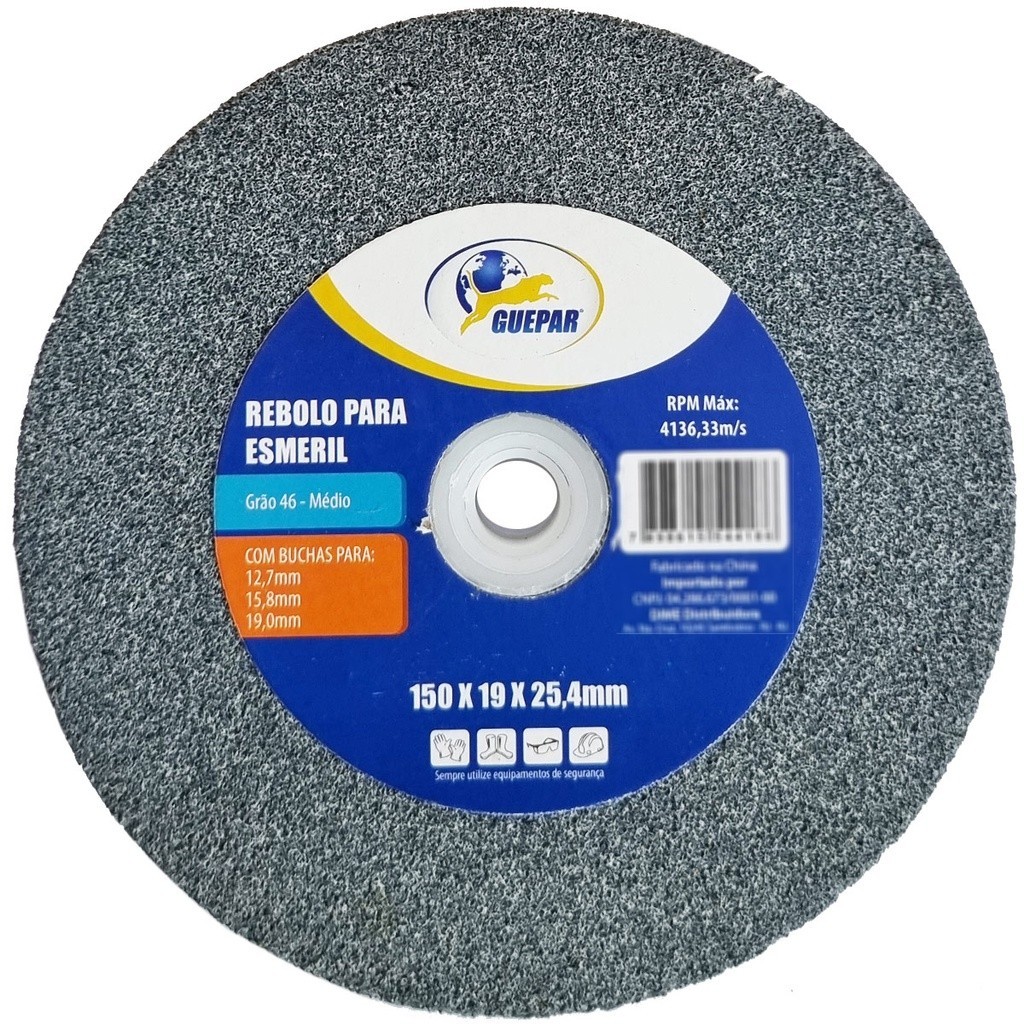 disco Rebolo para Esmeril 6 Pol. Grão 46 com 3 Buchas Profissional