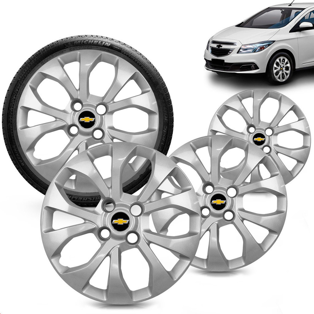 Kit 4 Calotas Onix Prisma 2012 2013 2014 2015 2016 Aro 15 Prata Cubo ...
