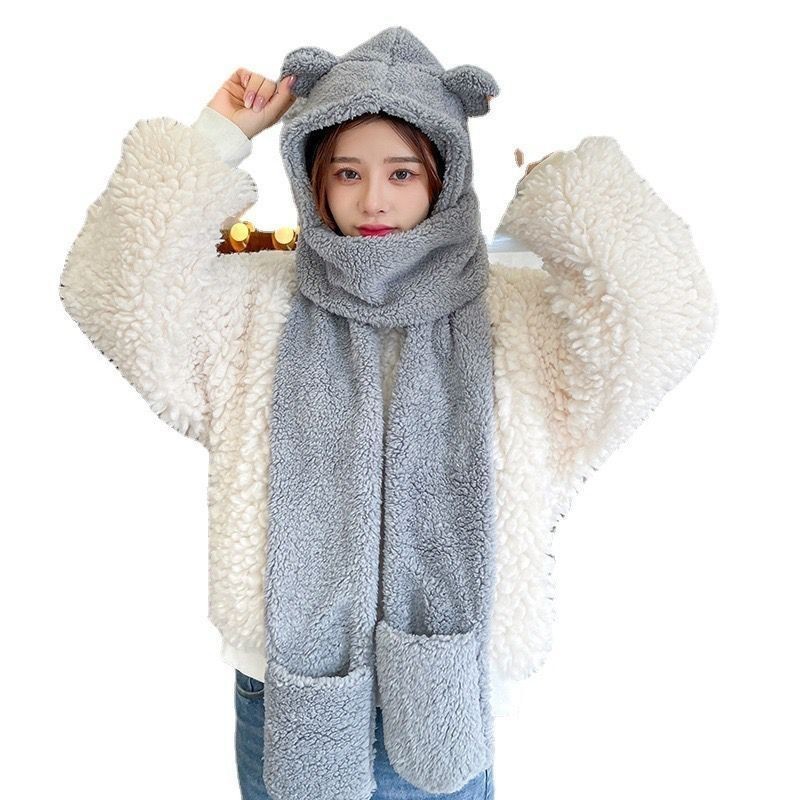 Conjunto Invernal: Chapéu Cachecol Cartoon Little Bear - Coreano, Algodão Quente e Proteção para as Orelhas