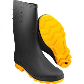 Bota de PVC preta com solado amarelo cano médio com forro - Vonder