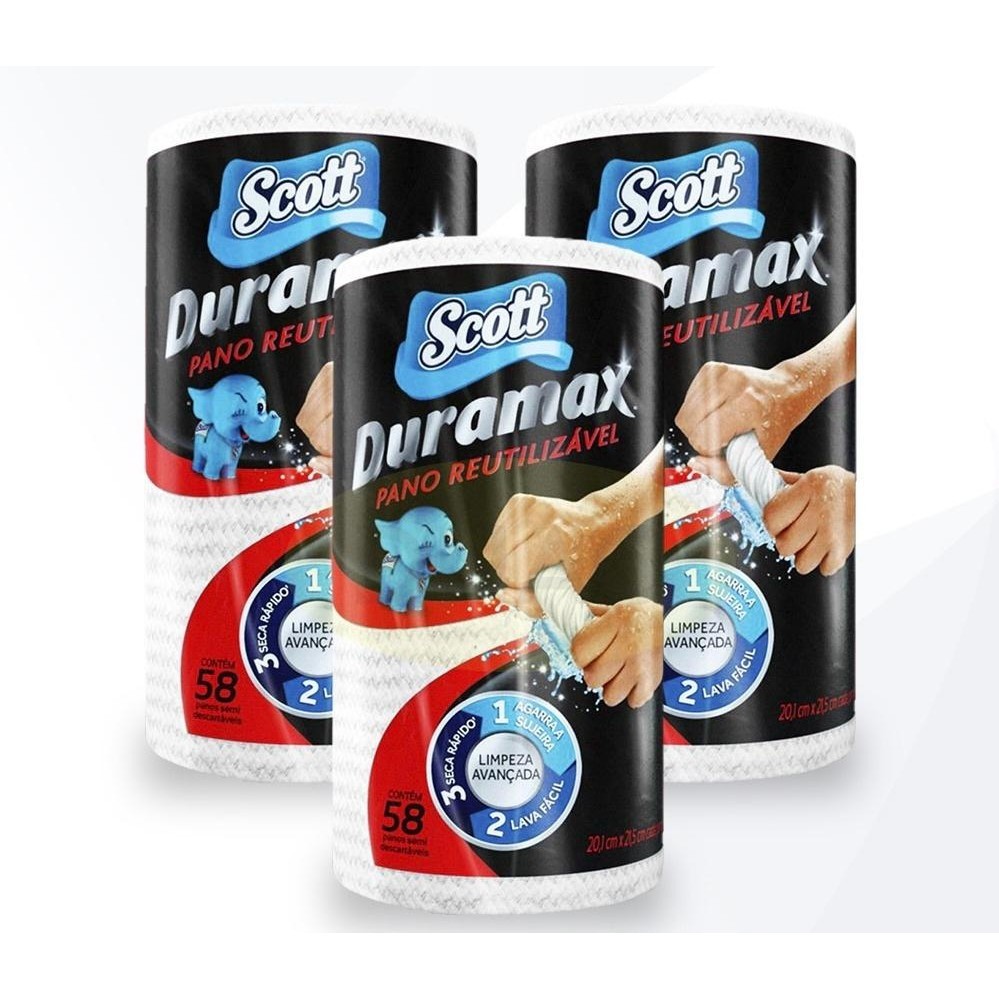 Kit C/3 Toalha Pano De Limpeza Scott Duramax Rolo
