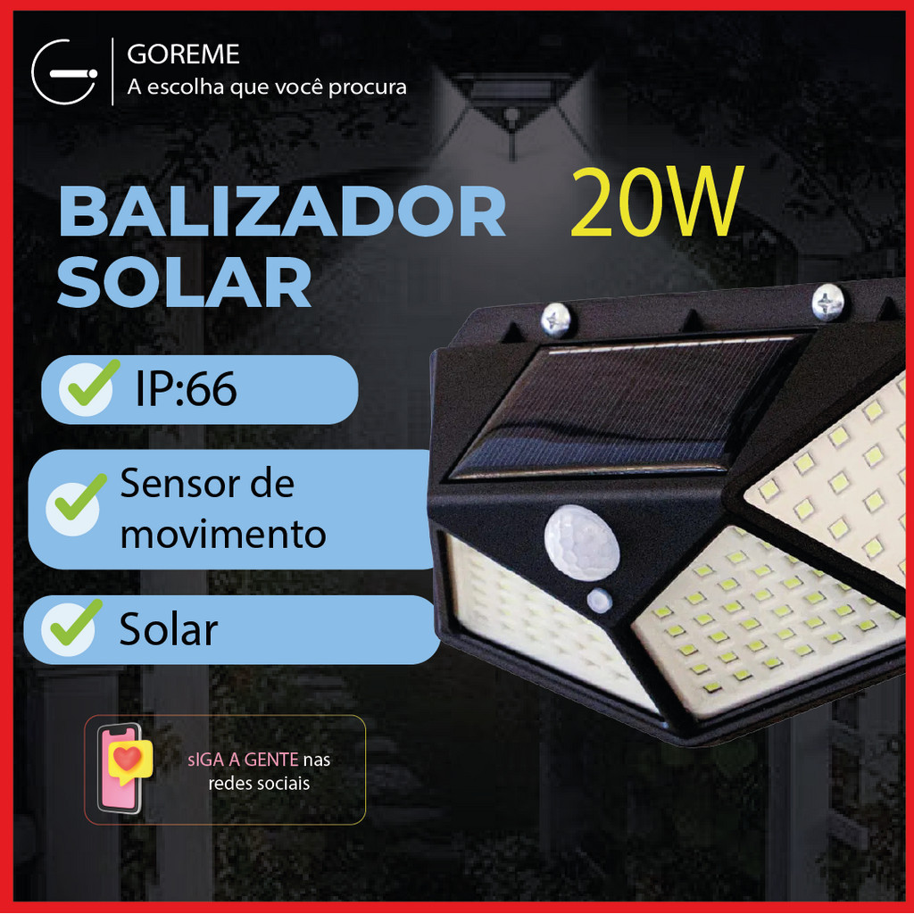 Balizador Solar Luminária Com Sensor de Movimento Parede Luz Branca 20W Bateria Luz Balizador Jardim Áreas Externas | Modelo Moderno Europeu
