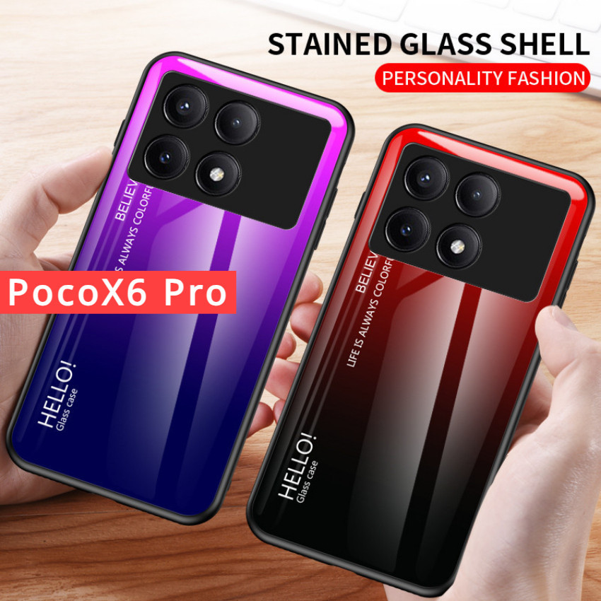 Para Xiaomi PocoX6 Poco X6 Pro X6Pro 2024 5G Caixa Do Telefone À Prova De Choque PocoX6 PocoX6Pro Gradiente Concha De Vidro Temperado Conforto TPU Capa Traseira Da Borda Moda
