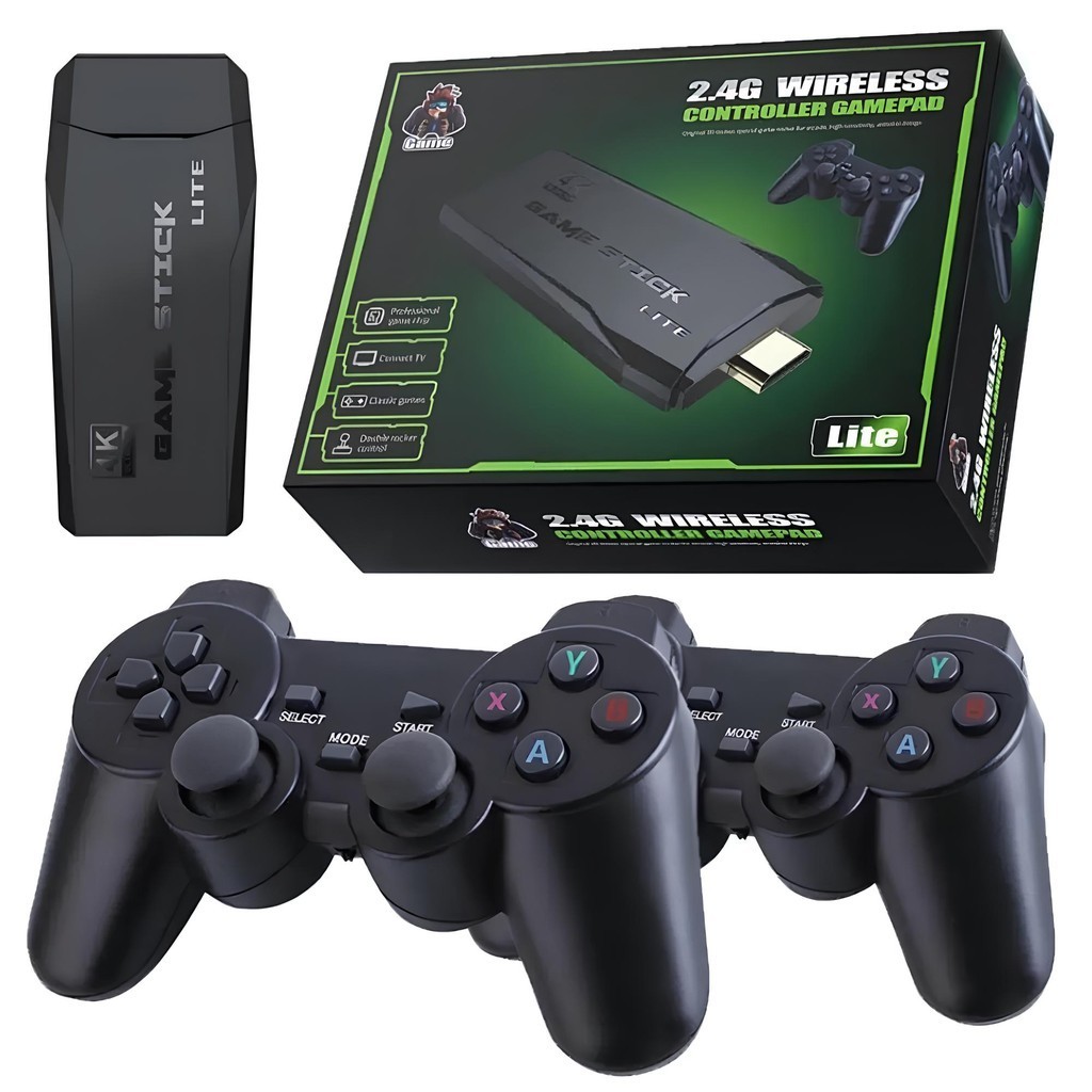 Videogame Stick 10mil 2 Controles Sem Fio Console Original Portatil Jogos Retro Antigo