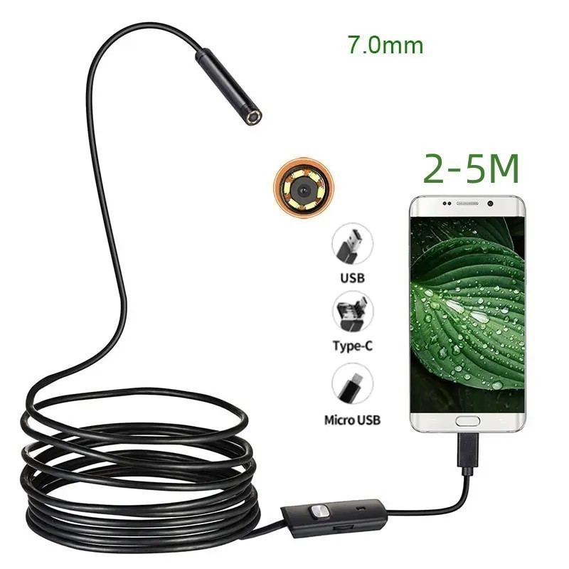 7MM Android Endoscópio 3 Em 1 USB/Micro USB/Tipo-C Borescope Inspeção Câmera Impermeável para Smartphone