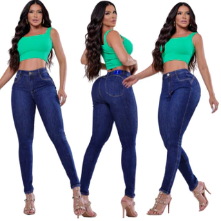 Calça Jeans Feminina Skinny Modela e Empina Bumbum com lycra Cós Alto com Bundex