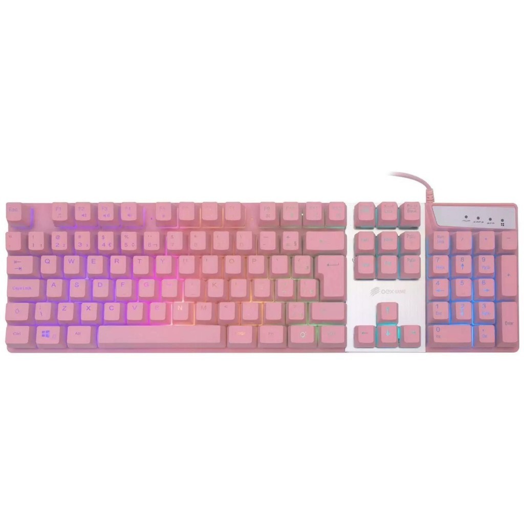 Teclado Gamer para Jogos Mecanico USB Oex Prismatic TC205 Pink LED ajustável 9 programações