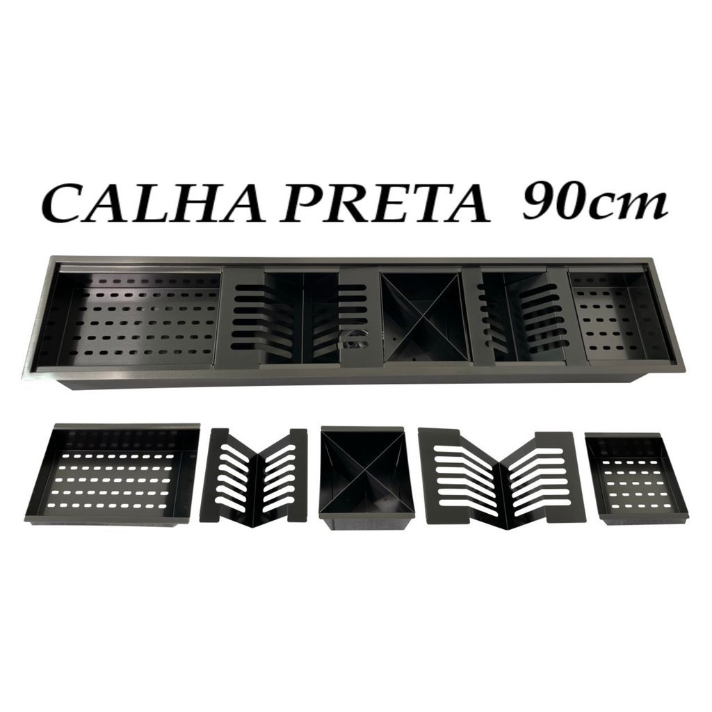 Calha Úmida Gourmet Canal Organizador Escorredor 90cm Preta