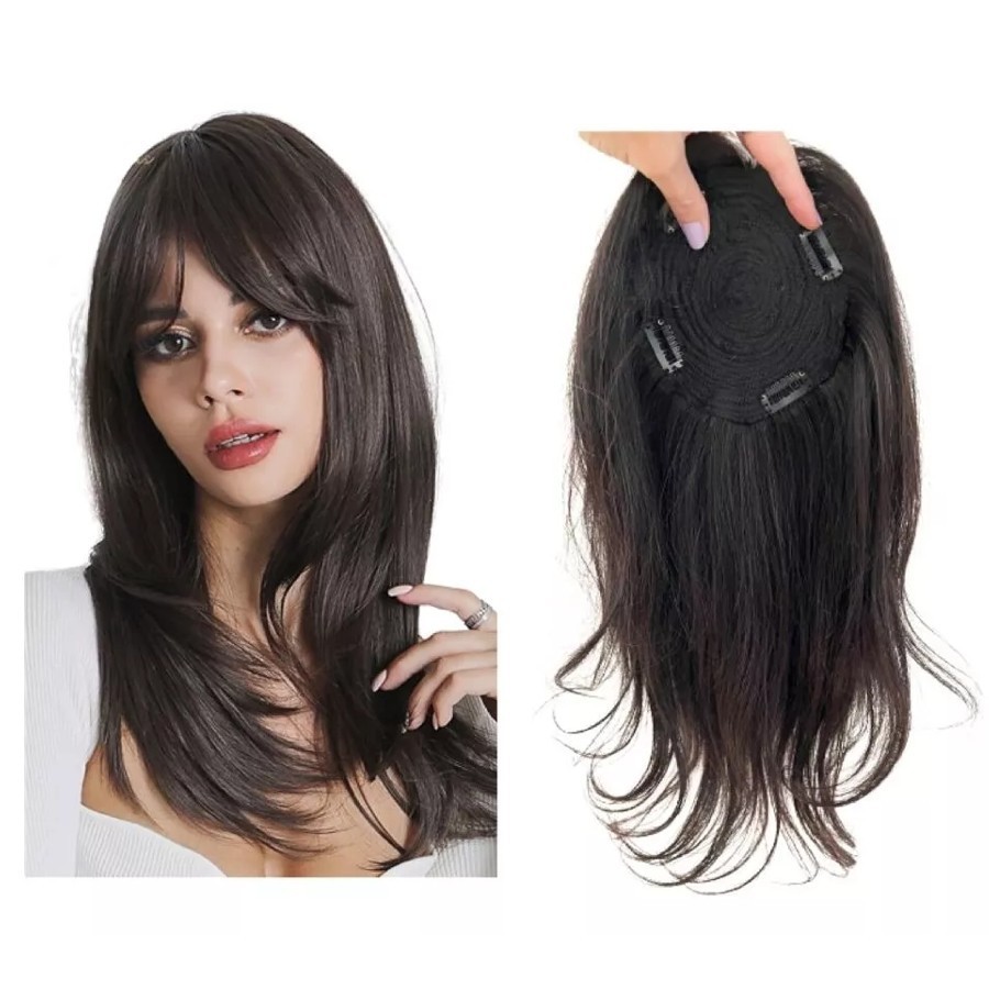 TOPO DE CABEÇA S/ FRANJA DE CABELO HUMANO 35CM - BASE 14X14CM | Shopee ...