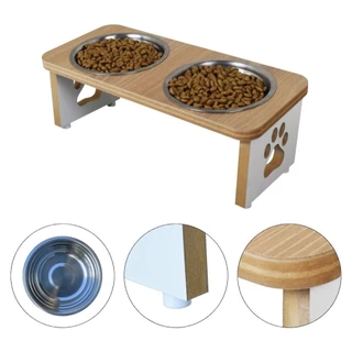 Comedouro Cachorro Elevado Pet Duplo MDF Linha Básica - Amadeirado