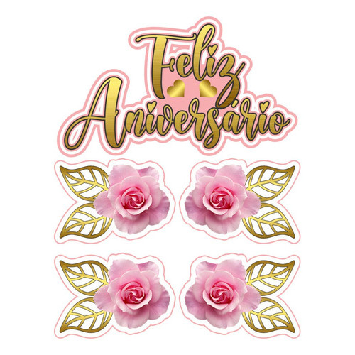 Topo De Bolo Topper De Bolo Flores Rosas-douradas | Shopee Brasil