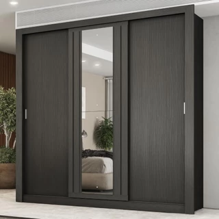 Guarda Roupa Casal 3 Portas Doha Lux Carraro Ripado Preto Touch em Oferta na Shopee