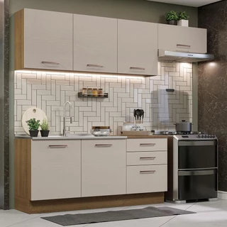 Armário de Cozinha Completa 260cm Rustic/Crema Agata Madesa 02 em Oferta na Shopee