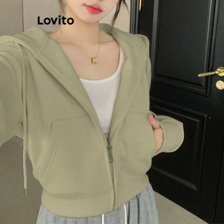 Lovito Jaqueta Casual Com Bolso Liso E Zíper Para Mulheres LNE36173 (Damasco/Verde)