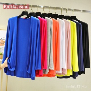 Cardigan de algodão Modal feminino Plus Size Extender Cardigans simples solta blusa longa casual