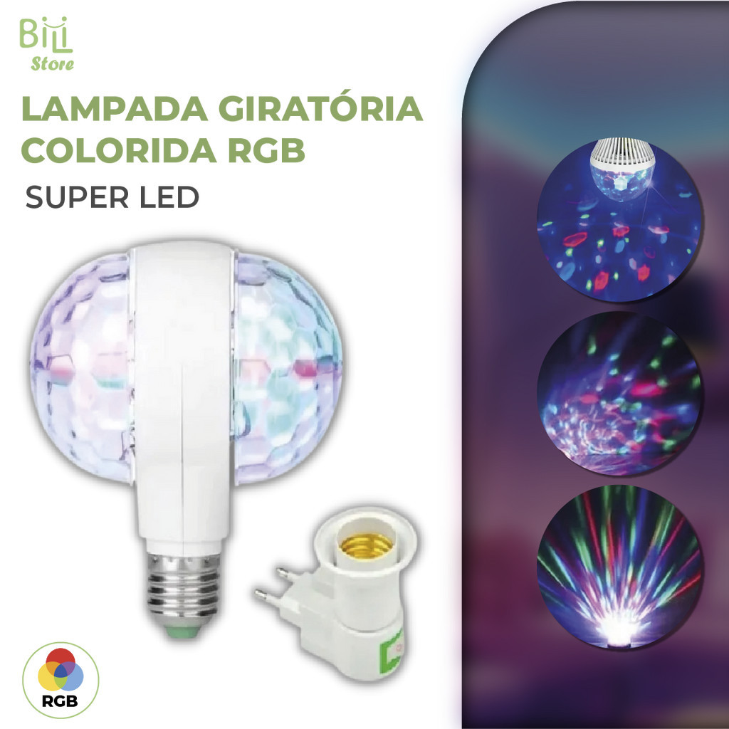 Lâmpada Giratória Led Globo de Luz Acompanha Adaptador Soquete E27 ...