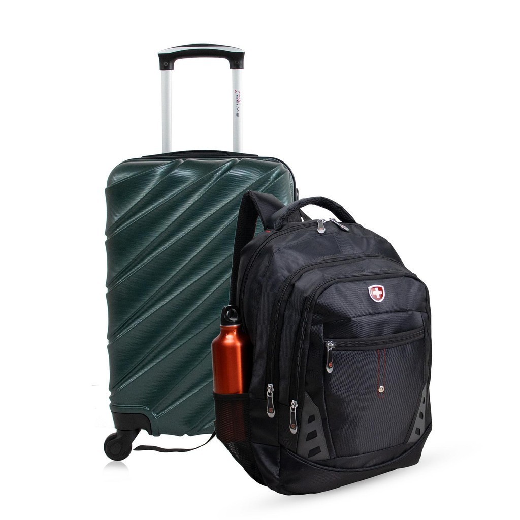 Kit mala de bordo verde Havana + Mochila Fuji Swiss Move