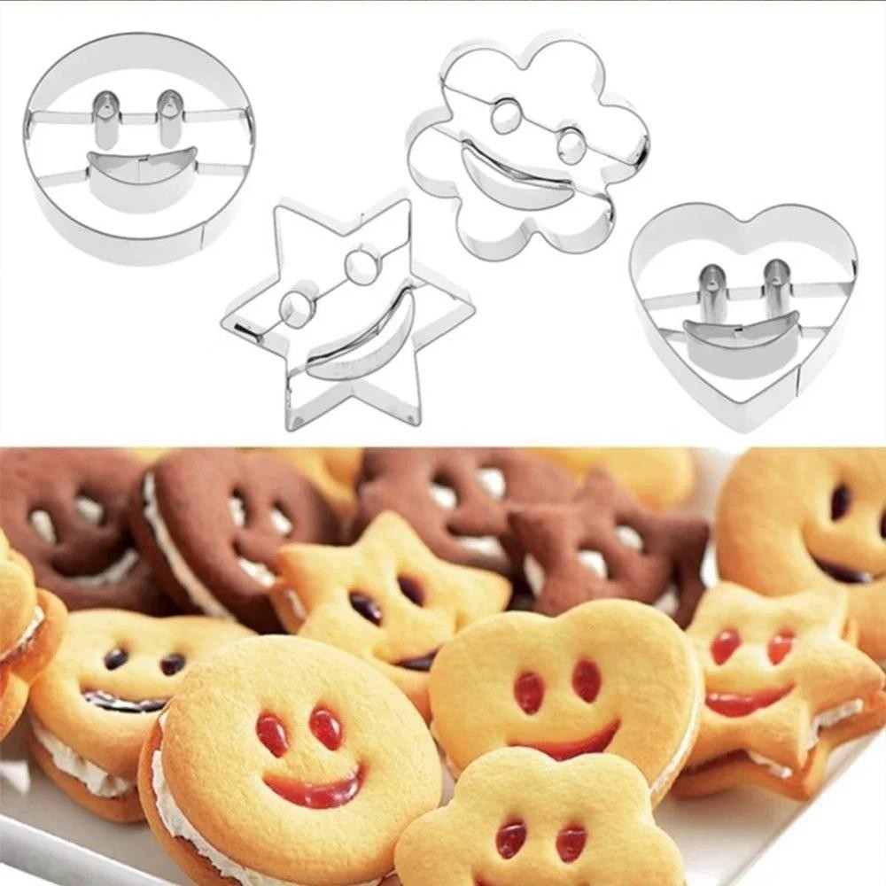 Conjunto 4Pcs Molde Para Panificação De Aço Inoxidável Sorri