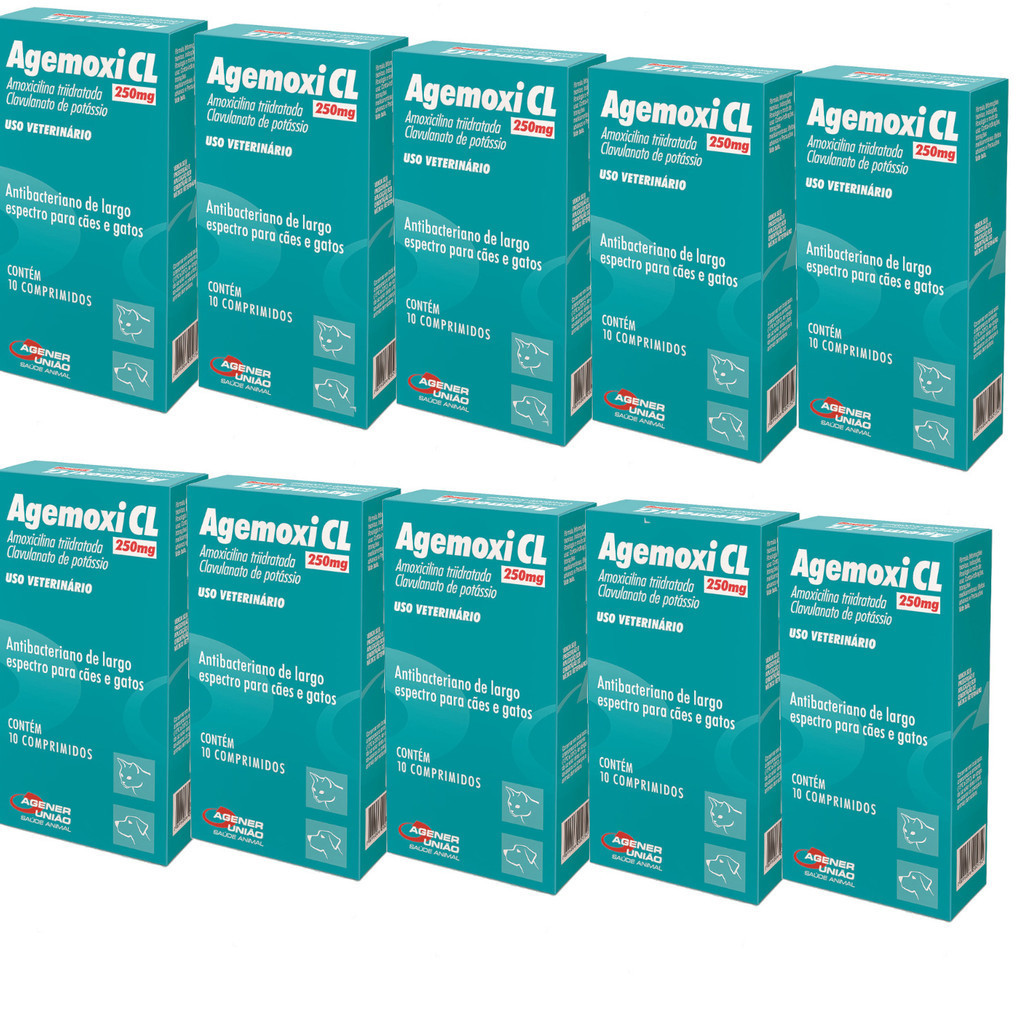 Kit com 10 Agemoxi Cl 250 Mg Antibiótico Agener 20 Comprimidos infecção ...
