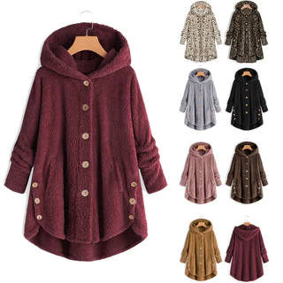 2024 Winter New Fashion Women's Button Plush Coat Irregular Marca Da Moda Jaqueta De Cor Sólida