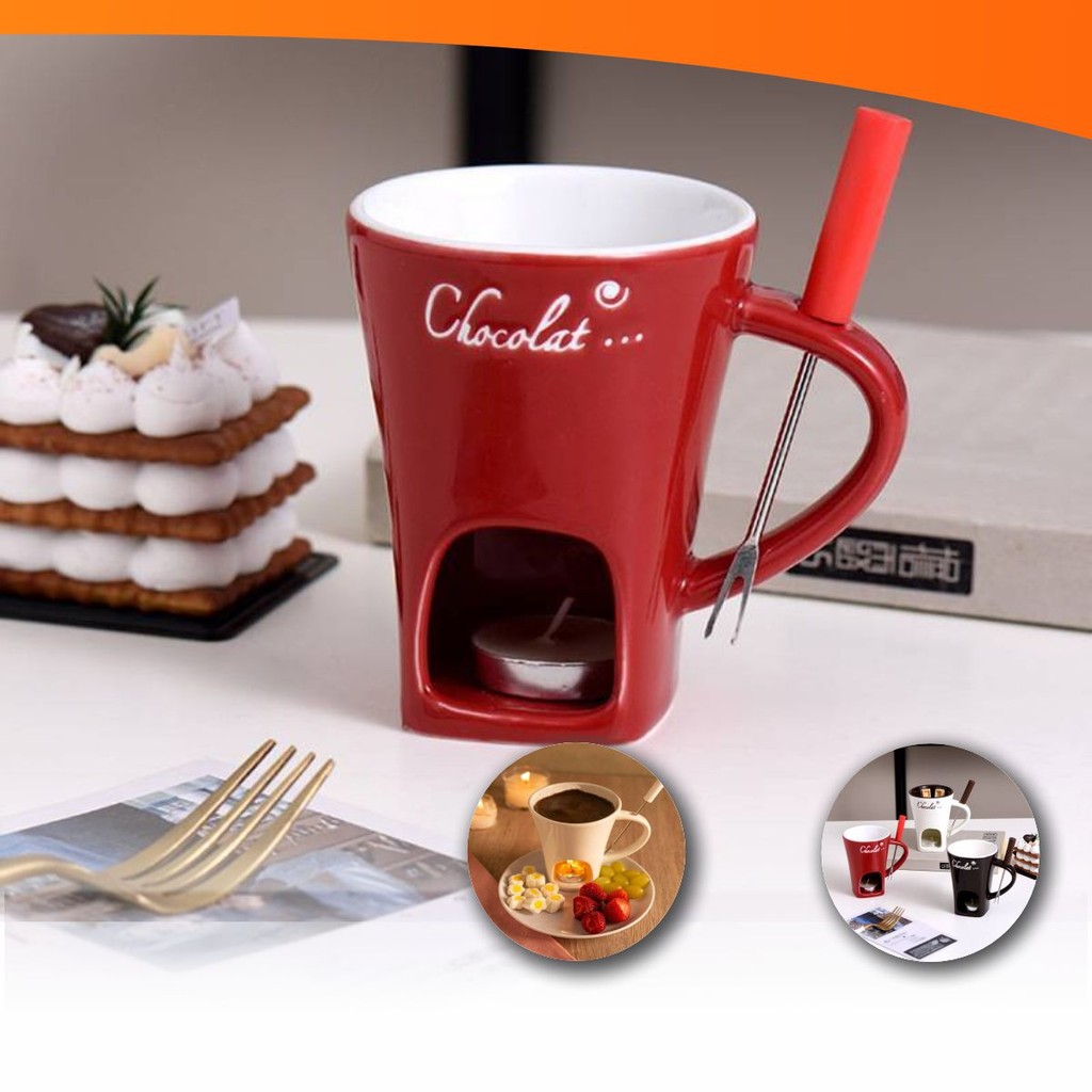 Mini Fondue Porcelana Caneca Casal Com 1 Garfo