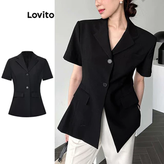 Lovito Casual Blazer Feminino Liso com Botão L70AD123 (Preto) em Promoção na Shopee Lovito Casual Blazer Feminino Liso com Botão L70AD123 (Preto)