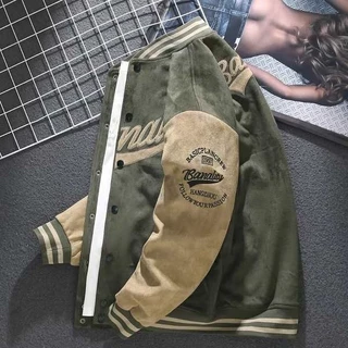 Uniforme de Beisebol de Camurça Homens Primavera Outono 2024 Nova Jaqueta Americana Retro vintage Bordado Bombardeiro